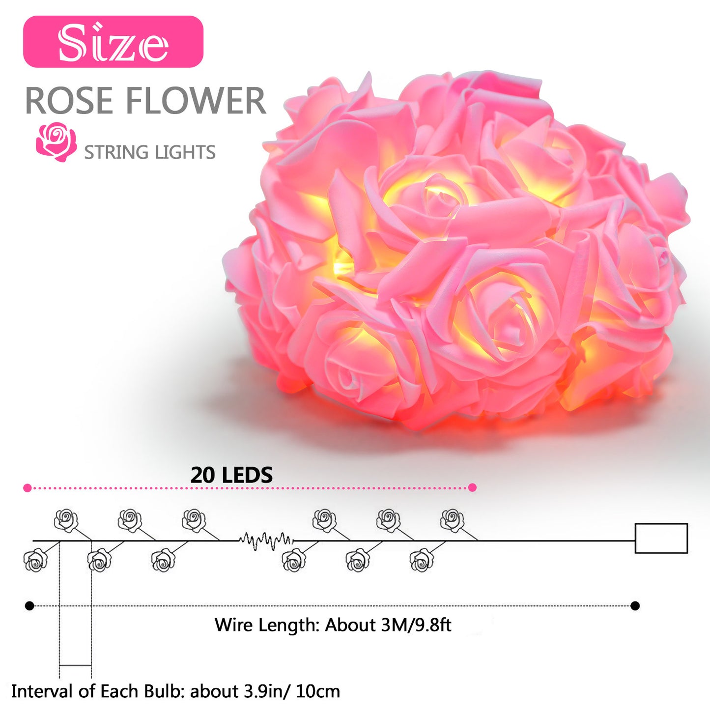 40 LED Rose Flower String Lights (10ft)